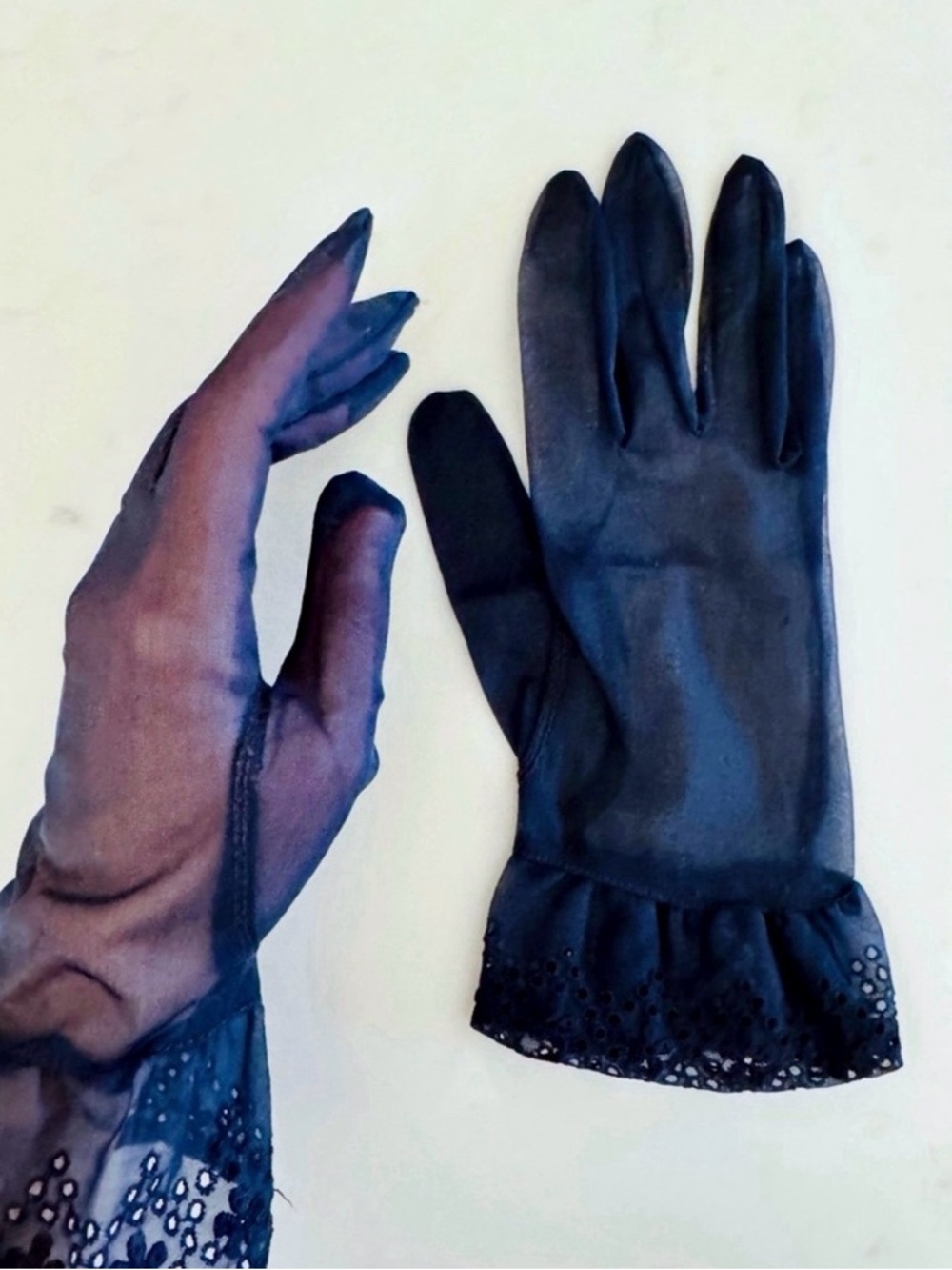 Vintage Sheer Black Dresz Gloves & Lace Trim, Elegant Evening & Gothic Style